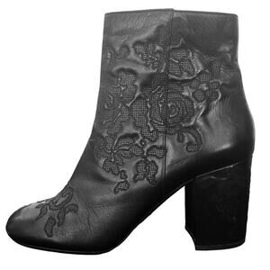 👢 Michael Kors VTG Leather Embossed Floral Side Zip Boots /Ankle Booties Black